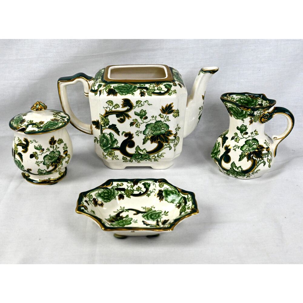 Mason's Ironstone China Chartreuse Green Tea Set  Missing Teapot Lid